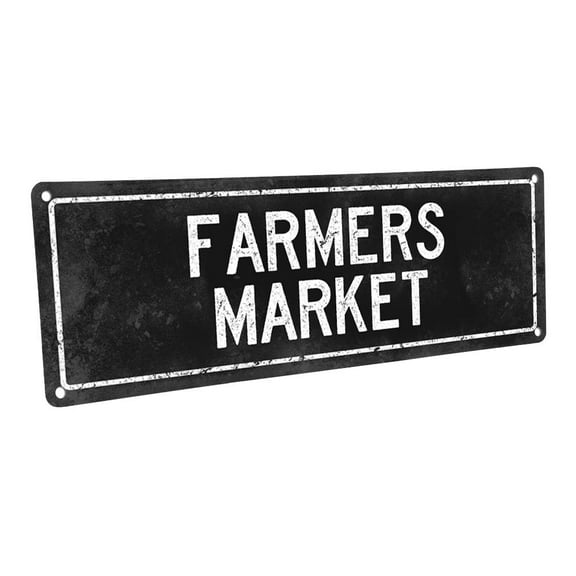 Black Farmers Market 4"x12" Metal Sign, Wall Décor for Farm and Country