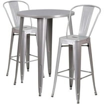 Bowery Hill 3 Piece 30" Round Metal Patio Pub Set in Silver