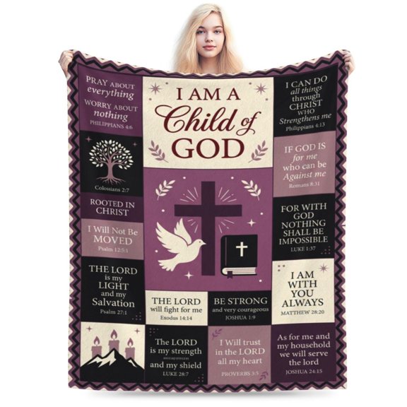 Christian Gifts for Women, I Am a Child of God Blanket, Happy Birthday Gifts for Women, Inspirational Gifts for Mom Friend Sister Daughter, Baptism Gift Blanket 50x40
