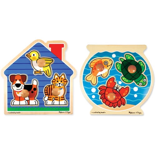 Melissa & Doug Animals Jumbo Knob Wooden Puzzles Set - Fish and Pets 6pc