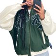 thumbnail image 1 of TheFound Women Loose Zip Up Jackets, Long Sleeve Letter Embroidery Coat, 1 of 9