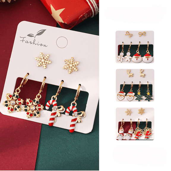 Yoyauz 3PCS Christmas Earrings For Ladies Christmas Trees Snowflakes Bows Bells Lightweight Earrings Cute Christmas Parties Jewelry Gifts