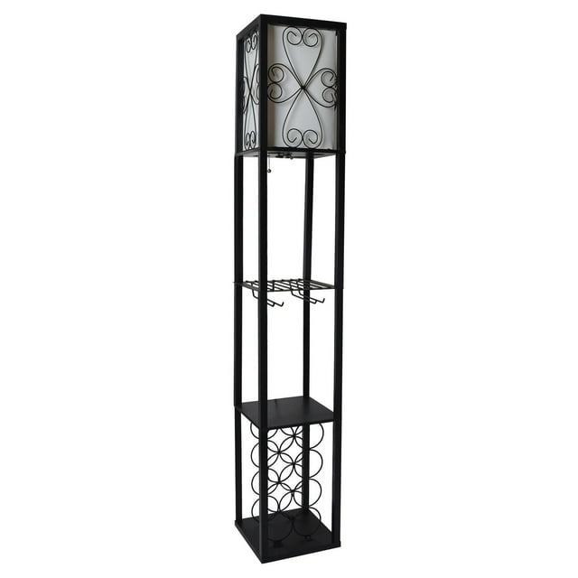 Lampadaire Simple Designs étagère de rangement et casier à vin avec abat-jour en lin