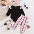 thumbnail image 6 of NOLDARES Newborn Baby Girl Fall Winter Clothes Infant Girls Outfits Ribbed Ruffled Long Sleeve Romper Bodysuit Pants Headband Set(Pink,0-3 M), 6 of 9