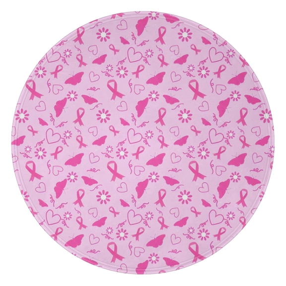 Pink Breast Cancer Awareness Pattern Round Blanket,Comfortable Soft Flannel Throw Blanket,All Season,Warm Lightweight Blankets for Sofa Bed Couch Living Room Chair 47"x47"
