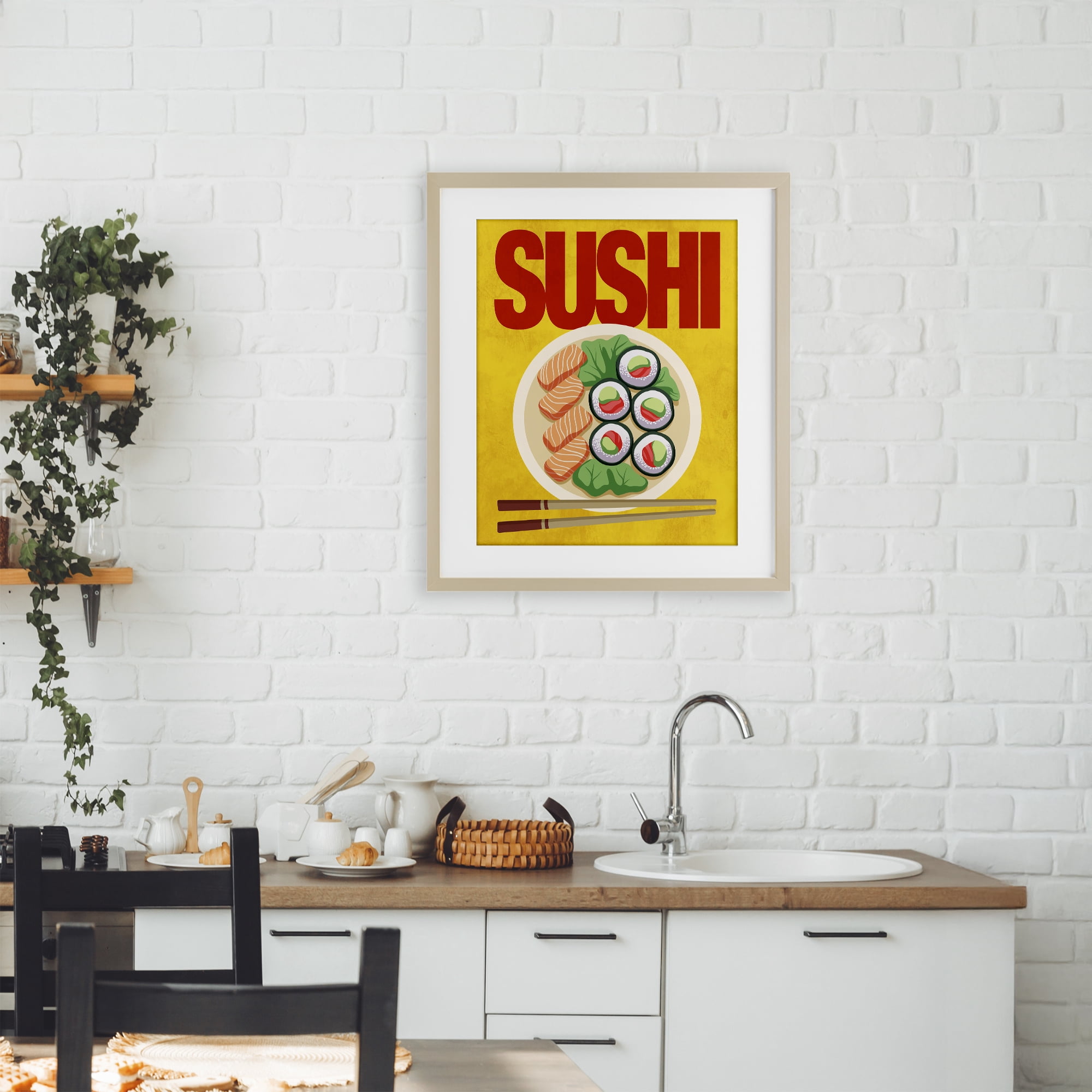 Stupell Industries Bright Sushi & Chopsticks Birch Framed Print Under Glass, design by Marcus Prime
