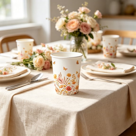 Topukaiba 50 Pack Floral Disposable Paper Cups, 9oz Flowers Butterflies Print Hot Cold Drink Cups, Elegant Party Supplies for Wedding Birthday Garden Tea Party,Multicolor,3.2"x2.9"