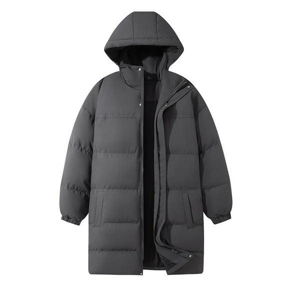 uublik Winter Puffer Jackets For Men Winter Warm Snow Coat Windbreaker Hooded Work Outerwear Snowboarding Jackets Dark Gray