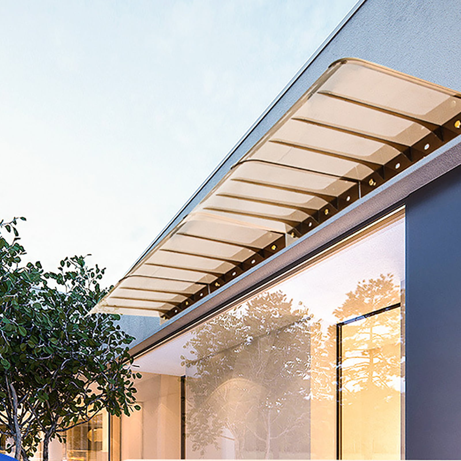 Window Awnings, Polycarbonate Awnings For Doors, Outdoor Patio Canopy Cover MCombo Color: Brown/Black