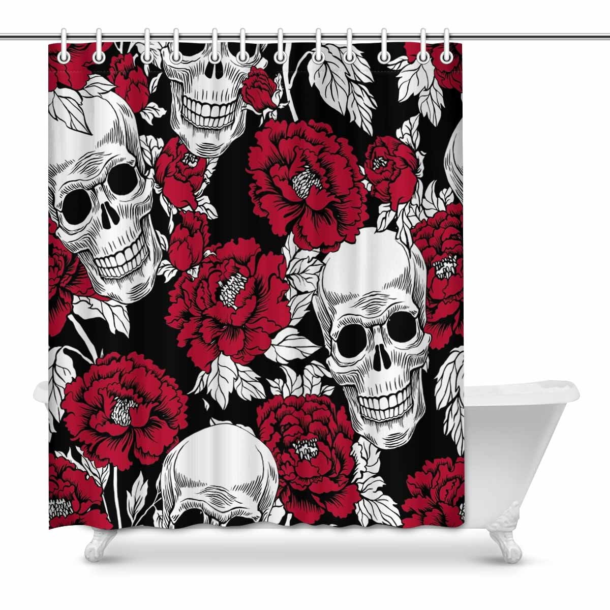 Pop Skull And With Flowers Peony Day Of The Dead Gold Skull Bathroom Decor Shower Curtain Set 60x72 Inch Walmart Canada