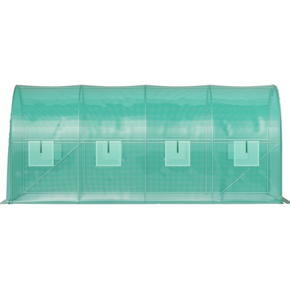 NNYYS Walk-in Tunnel Greenhouse, Portable Plant Hot House Waterproof w/ Galvanized Steel Hoops,Zippered Door & 8 Roll-up Windows,Green 15×7×7 ft