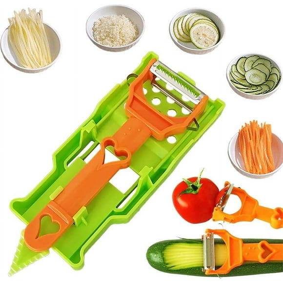 Pelador Multifuncional 2-En-1, Julienne Peeler Vegetable Peeler with Stainless Steel Blades, 3-in-1 Multifunctional Kitchen Peeler for Fruits & Vegetables, Includes Lemon Juicer & Hooks
