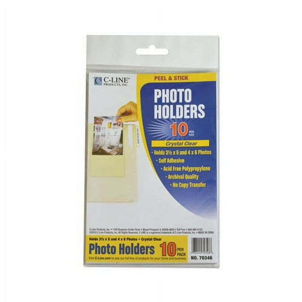 Peel and Stick Photo Holders, 4.38 x 6.5, Clear, 10/Pack