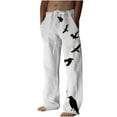 thumbnail image 2 of DeHolifer Men's Pants Cotton Linen Casual Pants Elastic Waist Bird Printed Soft Breathable Loose-Fit Summer Pants White M, 2 of 6