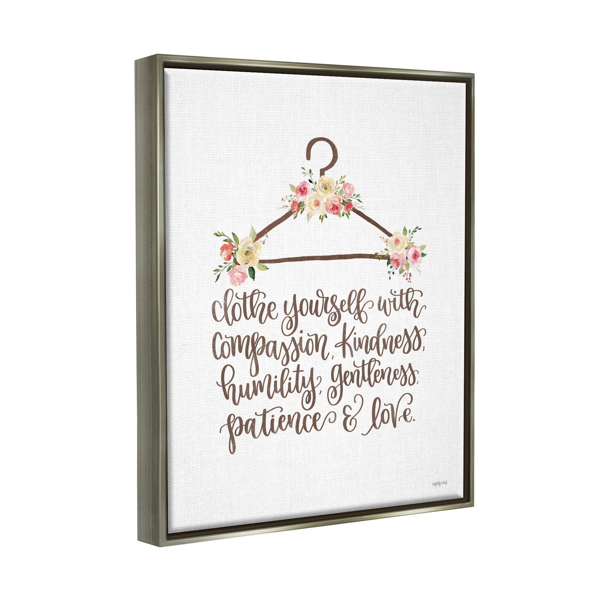 Stupell Industries Clothe Yourself Motivational Fashion Quote Floral Calligraphy Graphic Art Luster Gray Floating Framed Canvas Print Wall Art, Design by Imperfect Dust