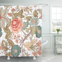 Libin Green Floral Vintage Flower Pattern Oriental Victorian Rose Renaissance Shower Curtain 66x72 inch