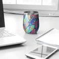 thumbnail image 3 of 12oz Stemless Wine Tumblers Blue Pioneer Flower and Leaf Pattern Vacuum Insulated Stainless Steel Travel Tumbler Cups Mug with Lid and Straw for Champaign,Cocktail,Beer with Cleaning Brush, 3 of 5