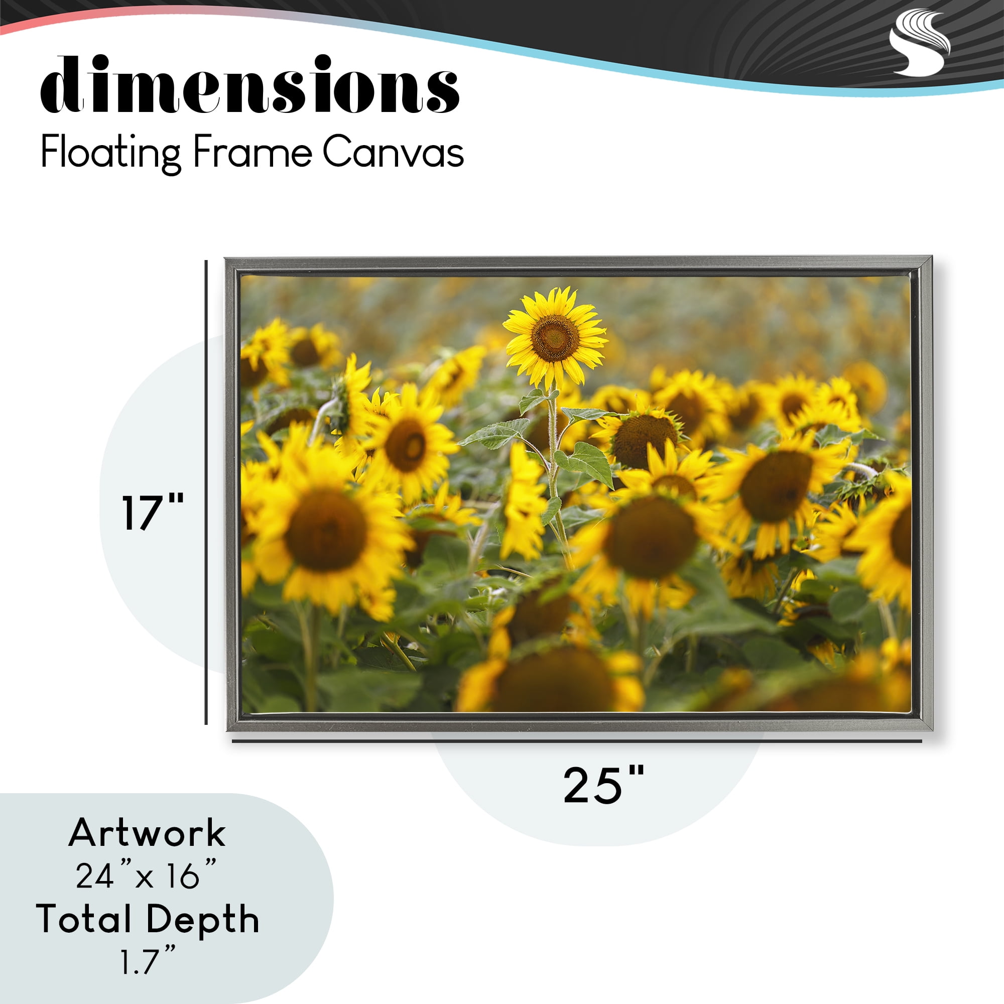 Central Sunflower in Meadow Gray Framed Floater Canvas Wall Art, design by Andy Crawford