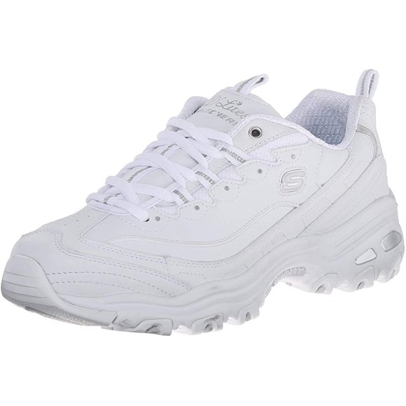 Skechers Sport Women's D'Lites Fresh Start Memory Foam Lace-up Sneaker,White Silver,6.5 W US