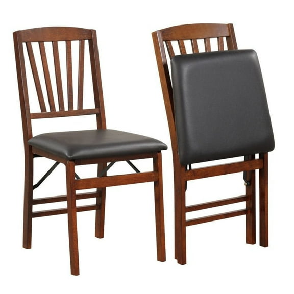 Set of 2 Folding Chairs with Padded Seat and Rubber Wood Frame