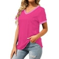 thumbnail image 4 of MOSHU V-Neck Women T Shirts Short Sleeve Loose Summer Tops for Women with Pocket, 4 of 9