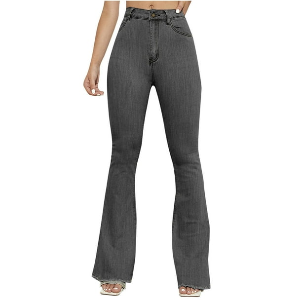 Flared Pants Grey High Rise Waist Bell Bottoms Lycra Spandex Trousers