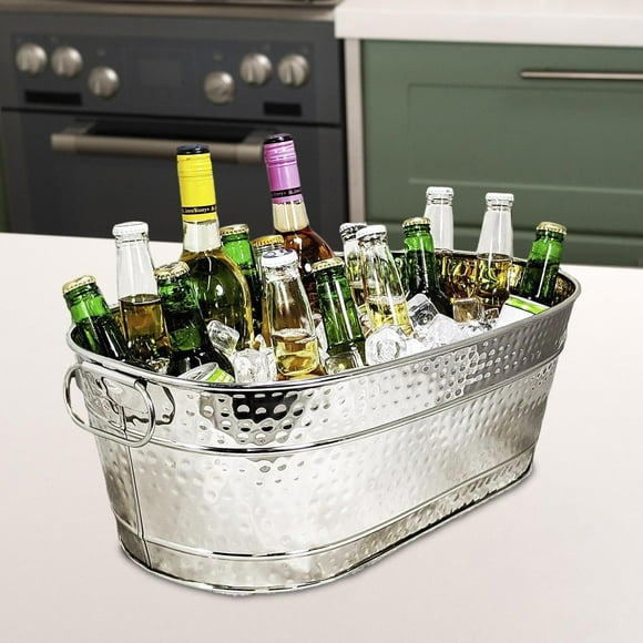Galvanized Oval Beverage Tub Ice Bucket Durable Portable Lightweight Ice Tub Beer Buckets for Champagne Beer Drinks Bar Hotel