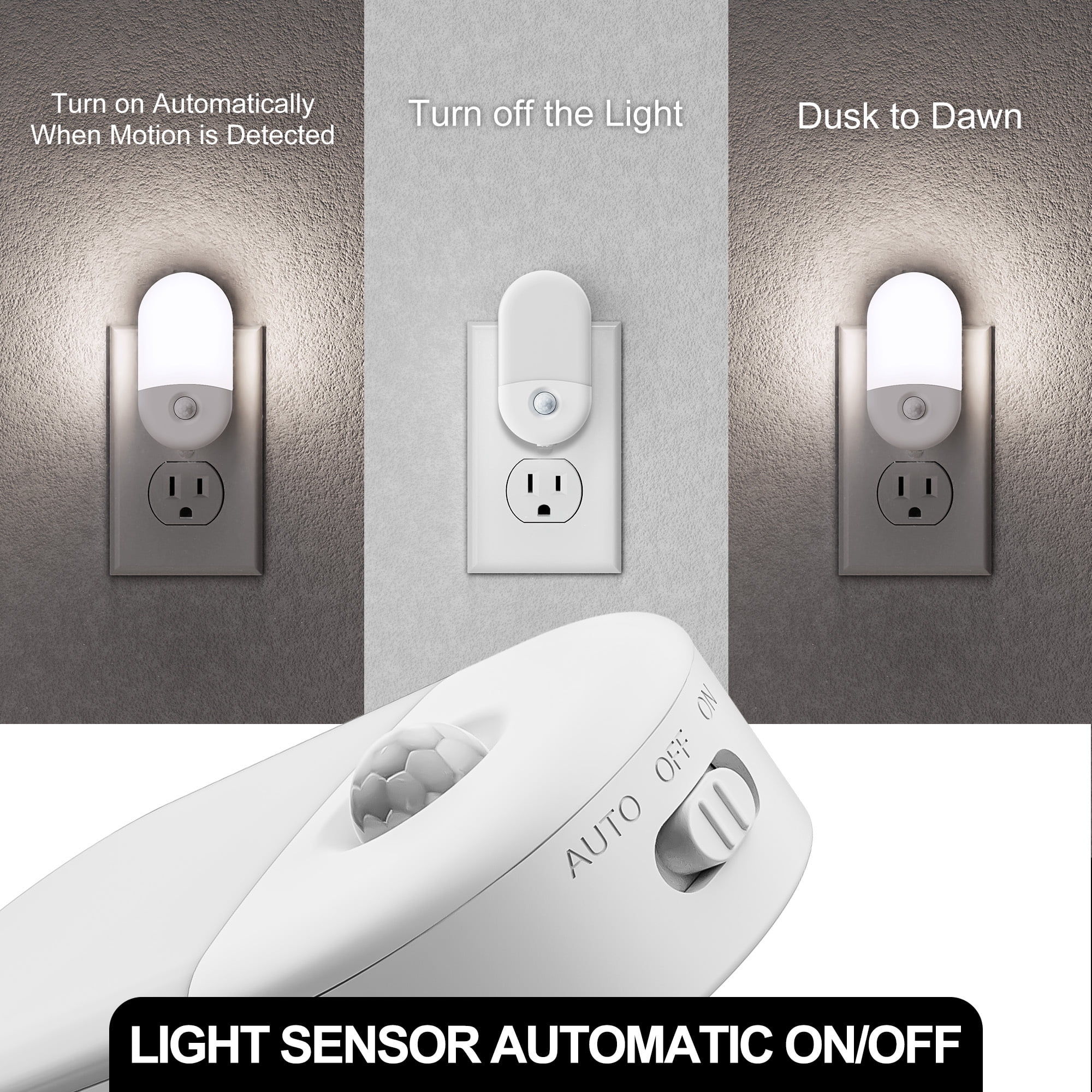 YANSUN Motion Sensor Night Light Plug in, 5000K Daylight White, Adjustable Brightness for Bathroom, Bedroom, Hallway(2-Pack)