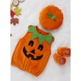 thumbnail image 4 of Inevnen Infant Baby Girl Boy Halloween Clothes Pumpkin Bodysuit Sleeveless Ruffle Romper Outfits, 4 of 9
