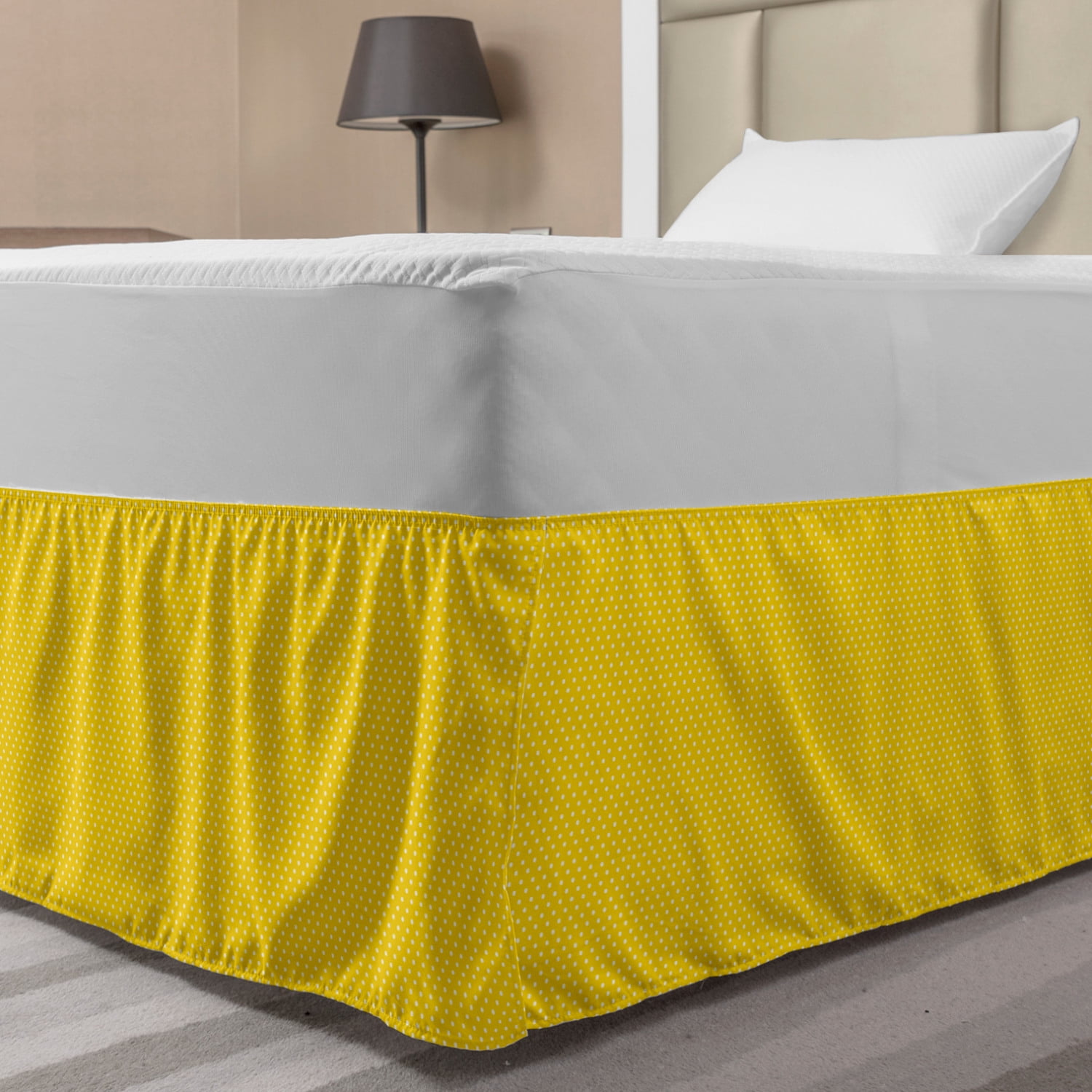 Vintage Yellow Bed Skirt, Traditional Polka Dot Pattern Traditional