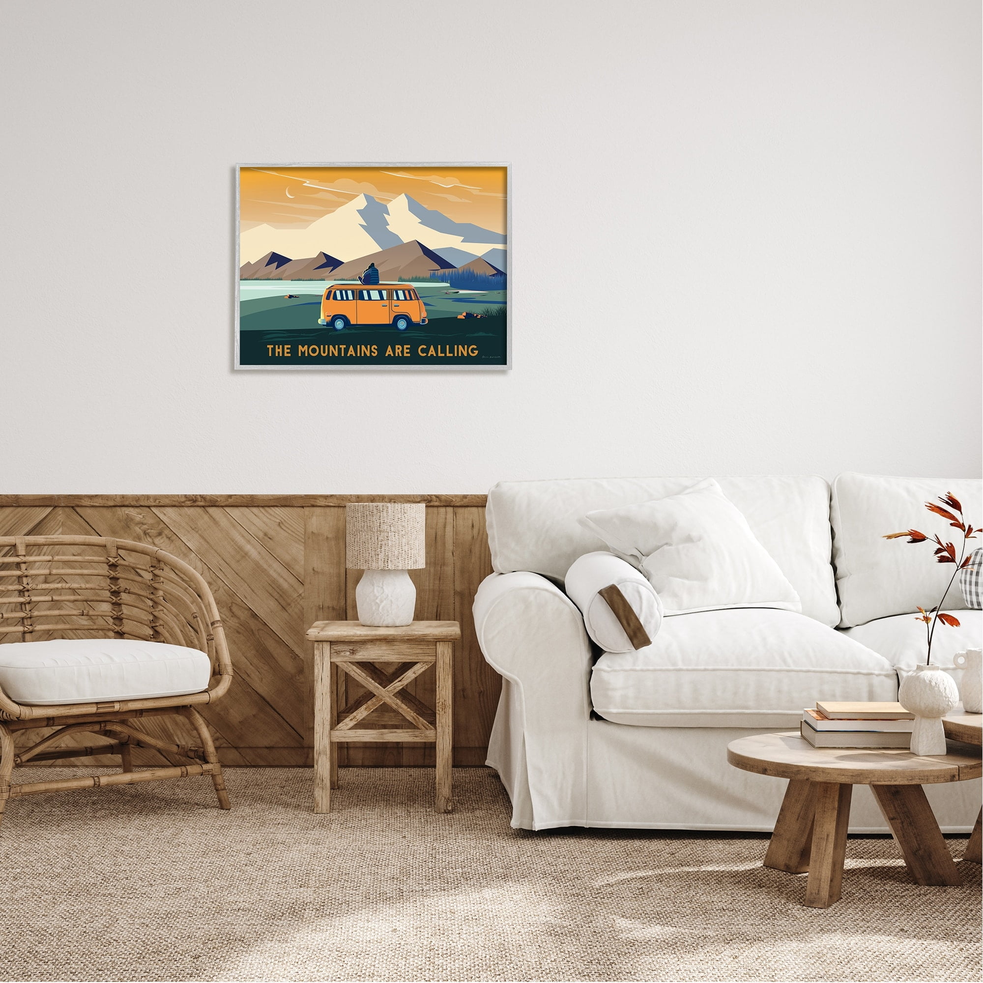 Stupell Industries Mountains Are Calling Bold Orange Van Travel Explore Quote Framed Wall Art, 30 x 24, Design by Omar Escalante