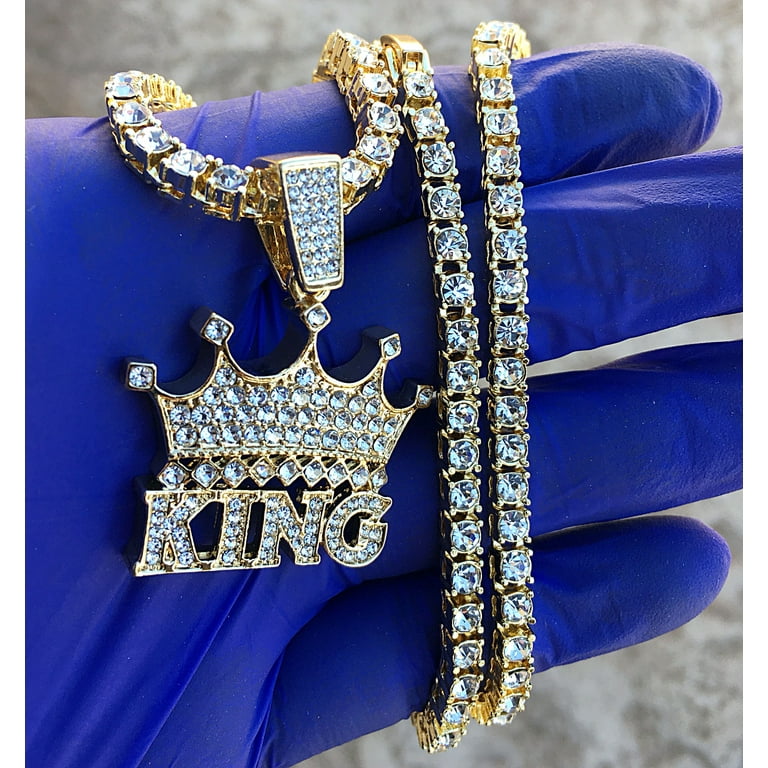 Gold Plated On Stainless Steel Cubic Zirconia King with Crown