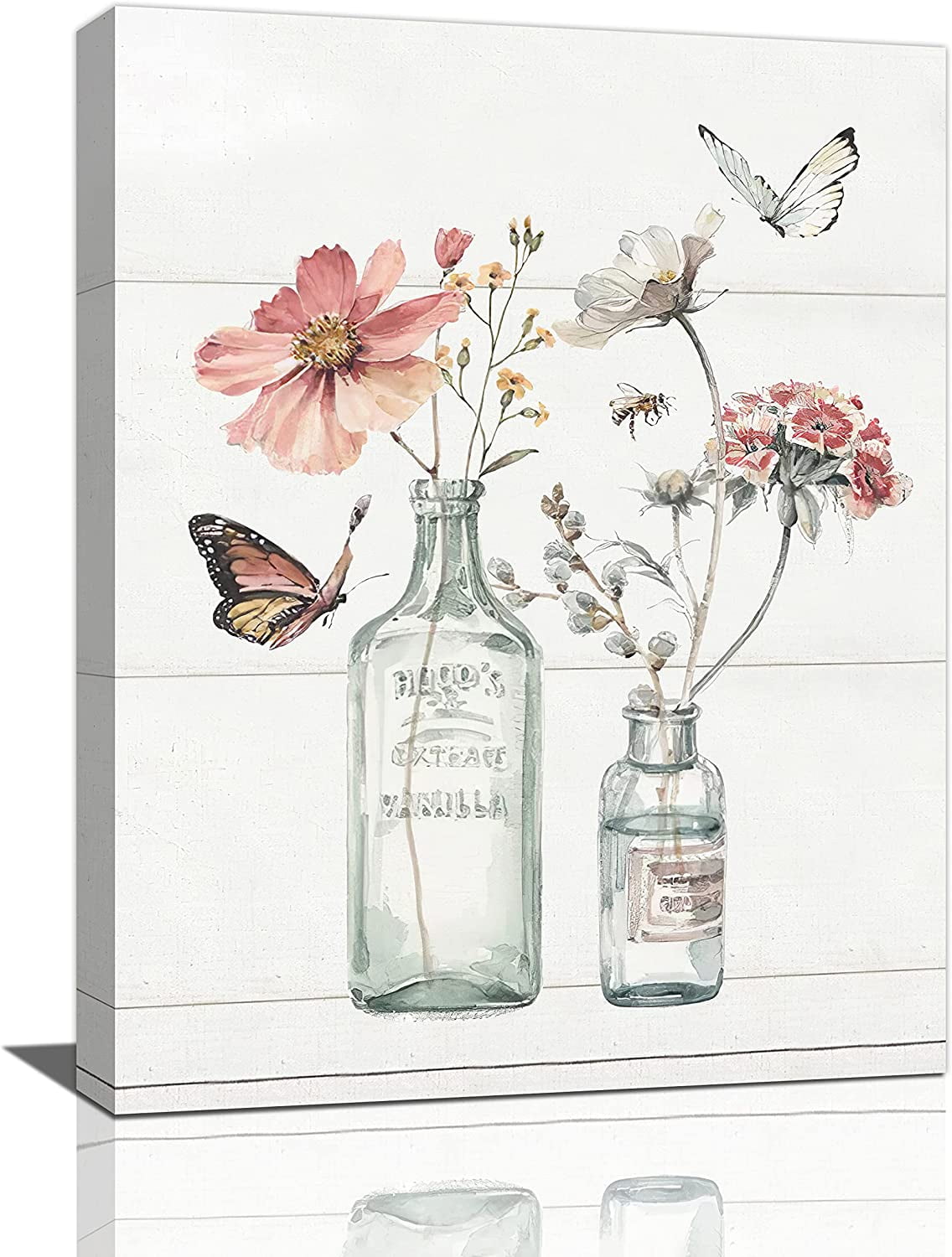 Floral Bathroom Wall Art Rustic Vase Flower Butterfly Pictures Wall ...