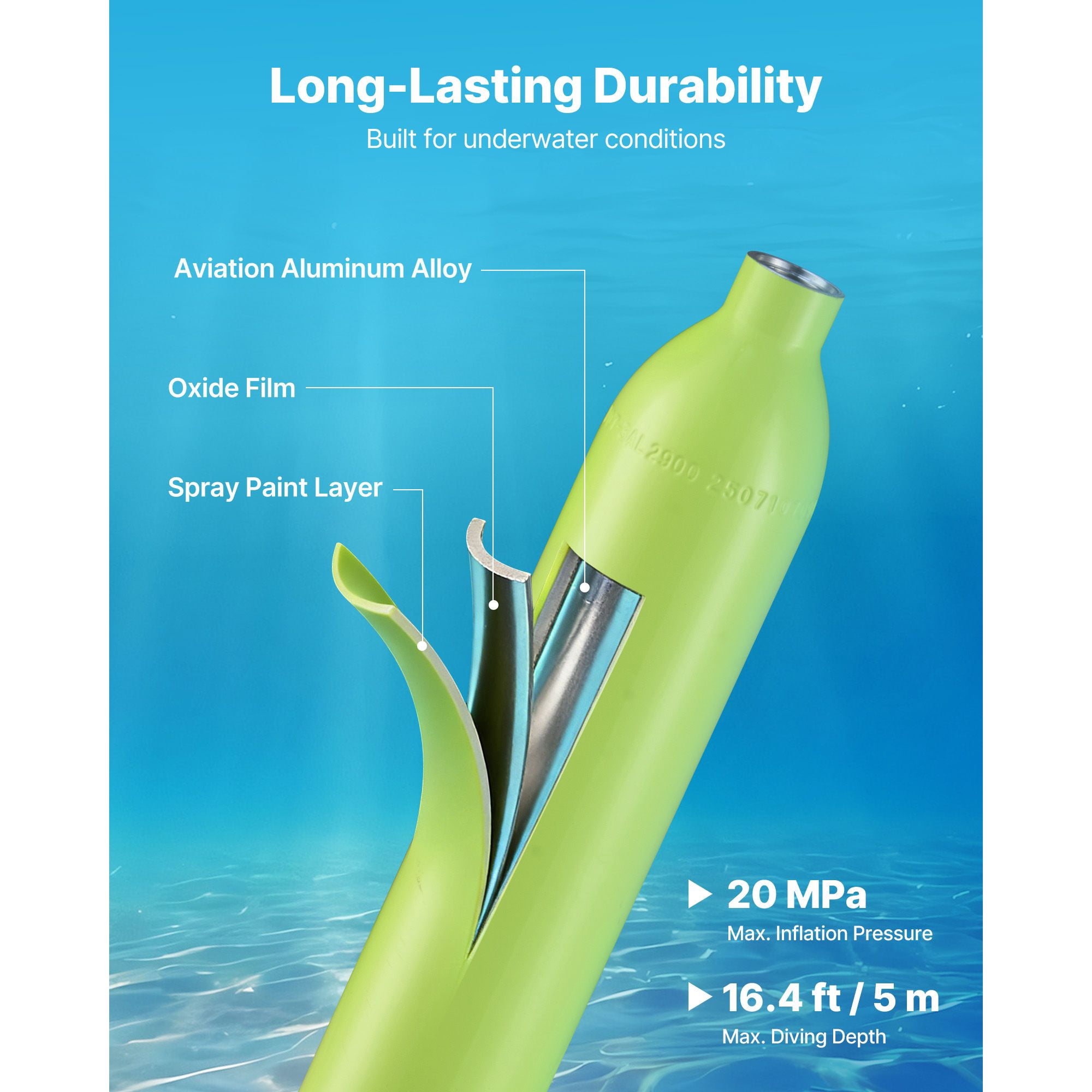 Mini Scuba Tank 0.5L Aviation Aluminum 20MPa with Regulator for 5-10 Min Underwater Breathing Snorkeling Diving