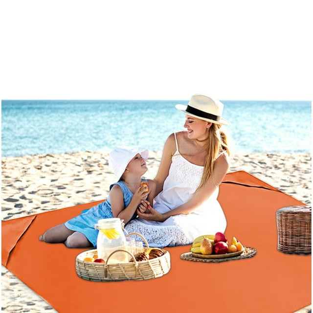 LSLJS Beach Blanket Sandproof, Beach Mat, Big & Compact Sand Free Mat Quick Drying, Lightweight & Durable for 2-3 Adults Travel Party Sports Camping Hiking, Beach Ma-T
