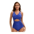 thumbnail image 2 of Top-kevin Women's One Piece Swimsuit Wide Straps V Neck Ruched Textured Ribbed Twist Back, 2 of 11