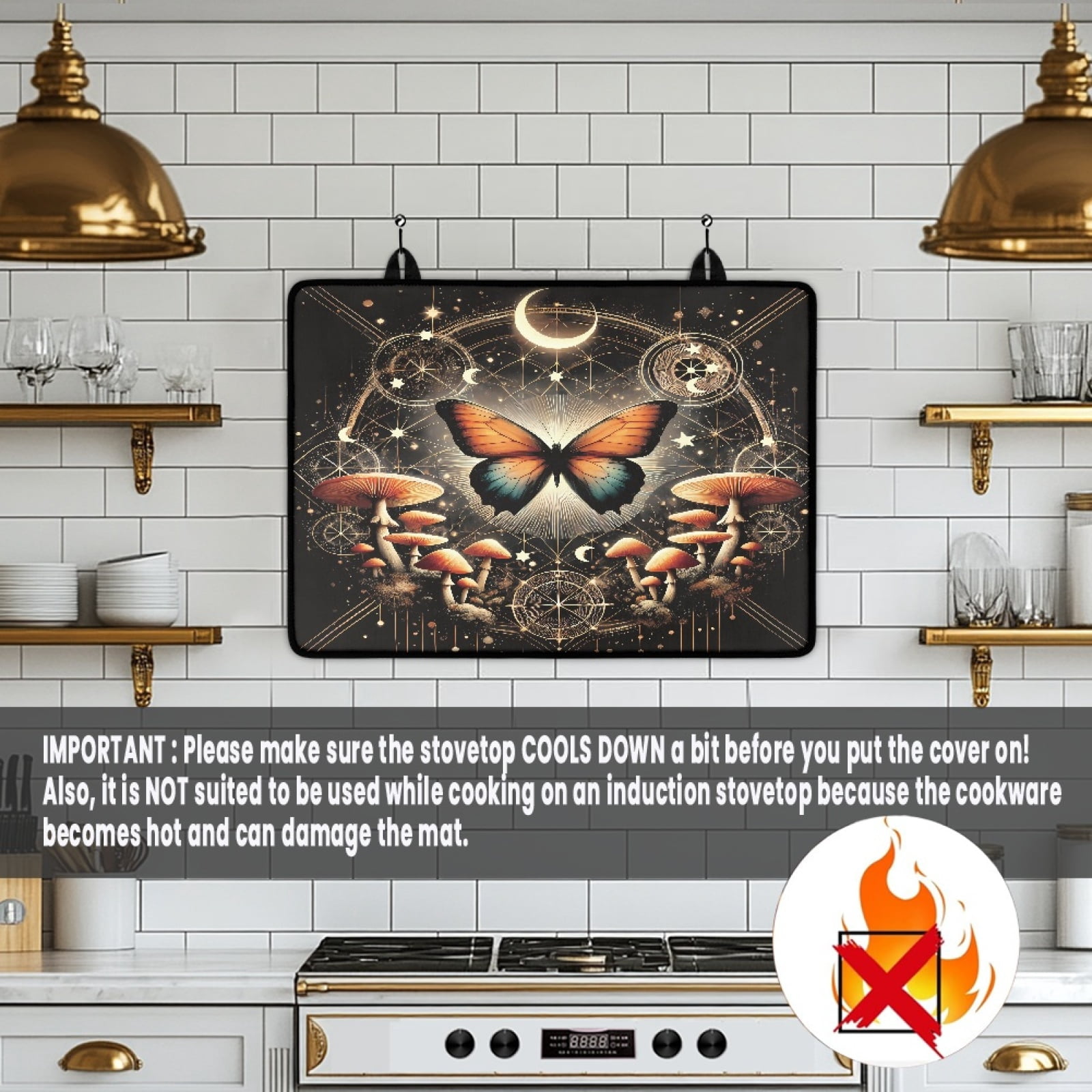 Renewold Electric Stove Top Cover for Stove Top, Induction Electric Stove Protector Non-slip Glass Cooktop Cover Range Cover Multipurpose Flat Top Stove Mat, Butterfly Mushroom Galaxy