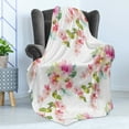 thumbnail image 4 of Floral Soft Flannel Fleece Throw Blanket, Watercolor Shabby Form Nature Petals in Soft Tones Picture, Cozy Plush for Indoor and Outdoor Use, 60" x 80", Pale Pink Fern Green, by Ambesonne, 4 of 5