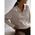 thumbnail image 2 of Womens Long Sleeve Quarter Zip Pullover Sweater Casual Loose V Neck Collared Ribbed Knit Jumper Tops  M, 2 of 7