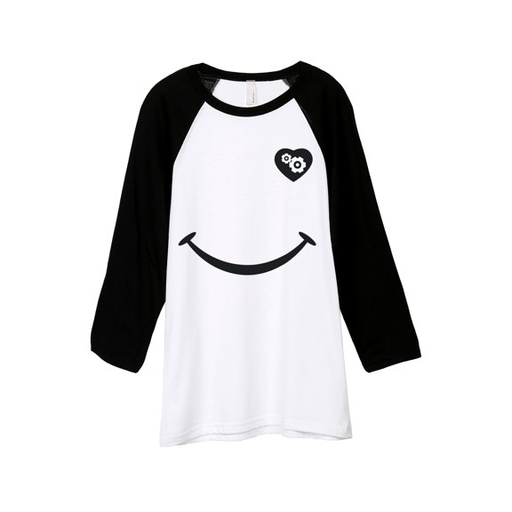 Thread Tank Smiley Gear Heart Unisex 3/4 Sleeves Baseball Raglan White Black Small