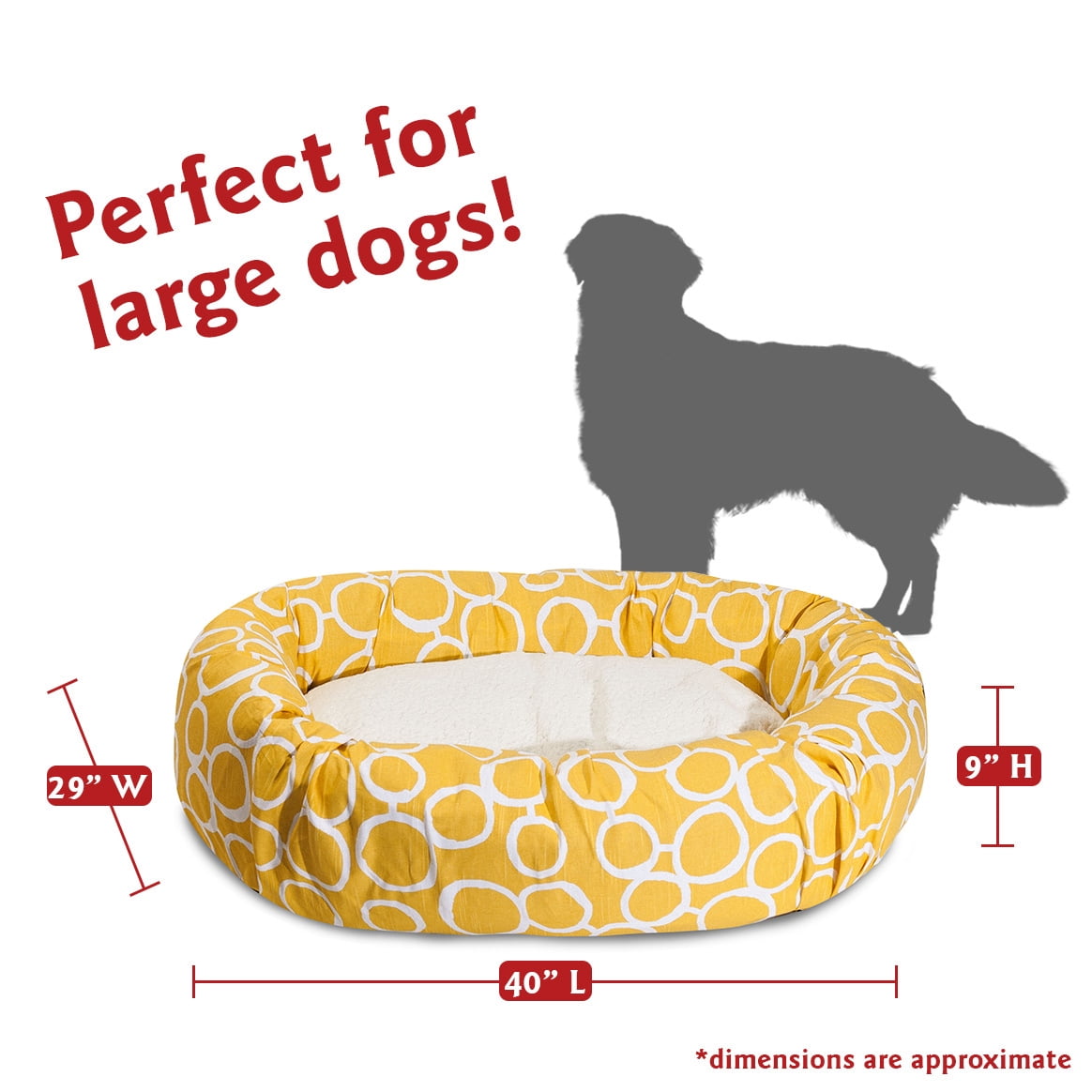 Majestic Pet Sherpa Fusion Bagel Pet Bed for Dogs, Calming Dog Bed Washable, Extra Large, Yellow