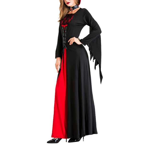 Halloween Mujeres Cosplay Disfraces Gótico Retro Manga Larga Estampado Corse Vestido Fridja Nbo1659
