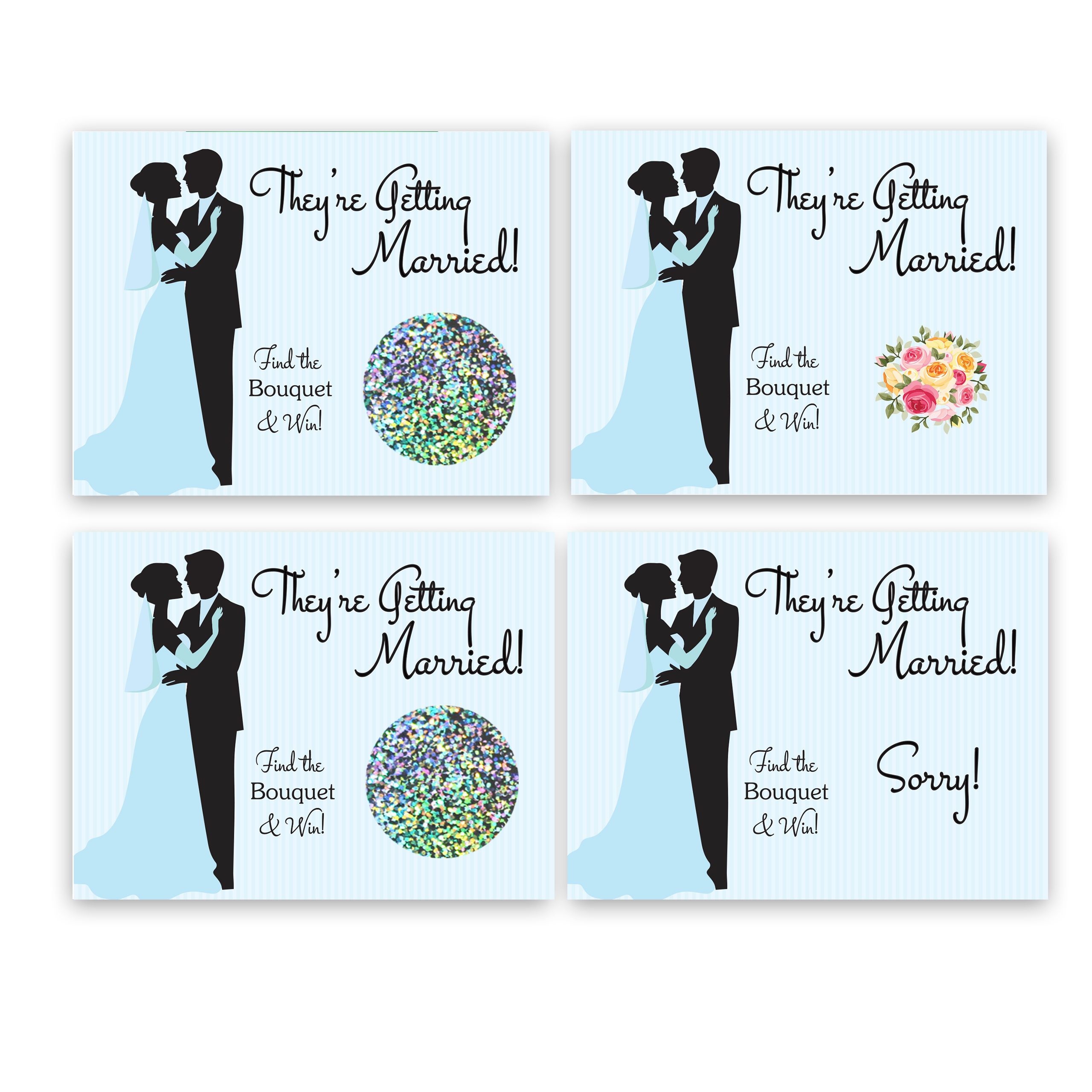 Bride & Groom Bridal Shower Scratch Off Game Card Blue Pinstripe 26