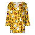 thumbnail image 5 of zaveiop Women Halloween Sales 3/4 Sleeve Tops Fall Blouse V Neck Maple Leaf Pumpkin Print Casual Loose Fit T Shirts Fashion Outfits (Yellow, XXL), 5 of 5