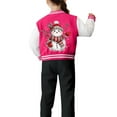 thumbnail image 5 of Staki Girls Bomber Jacket Boy's Button Up Varsity Christmas Jacket Letter Print Baseball Bomber Jacket(Hot Pink,13-14 Years), 5 of 7