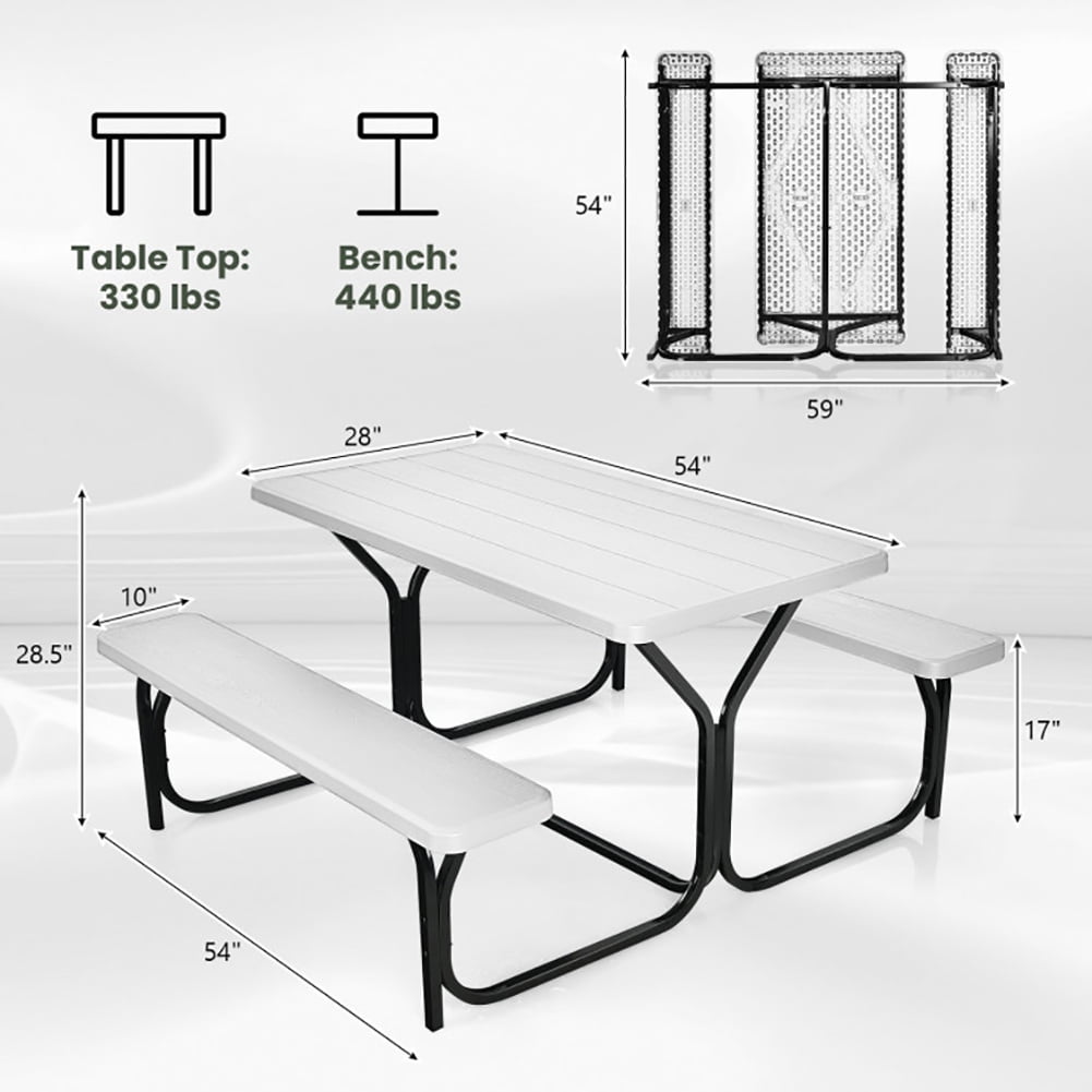 Aimee Lii Picnic Table Bench Set for Outdoor Camping, Outdoor Patio Furniture Set, White Aimee Lii Picnic Table Bench Set for Outdoor Camping, Outdoor Patio Furniture Set, White