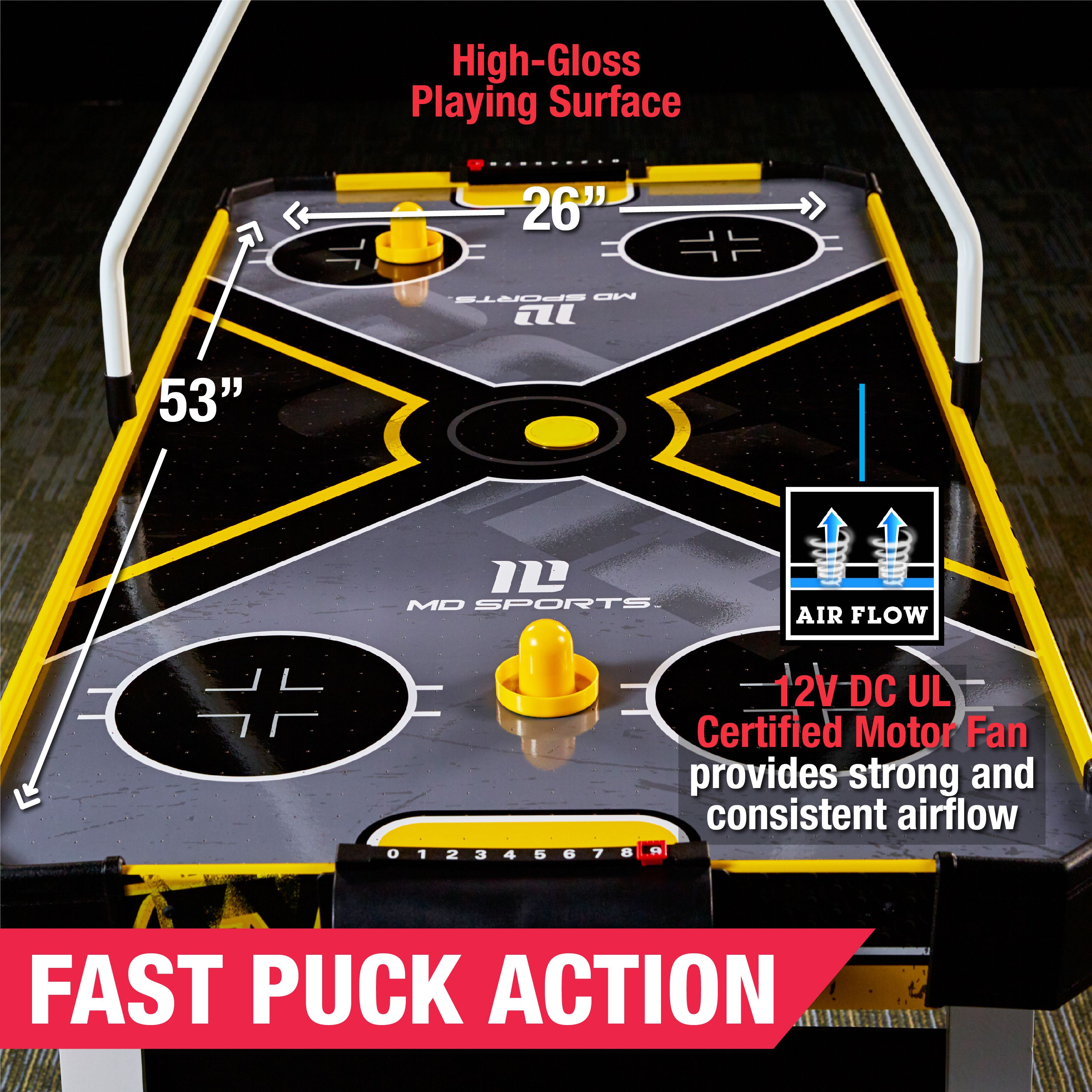 MD Sports Air Hockey Game Table, Overhead Electronic Scorer, Black/Yellow, 54" x 27" x 32" - image 5 of 10