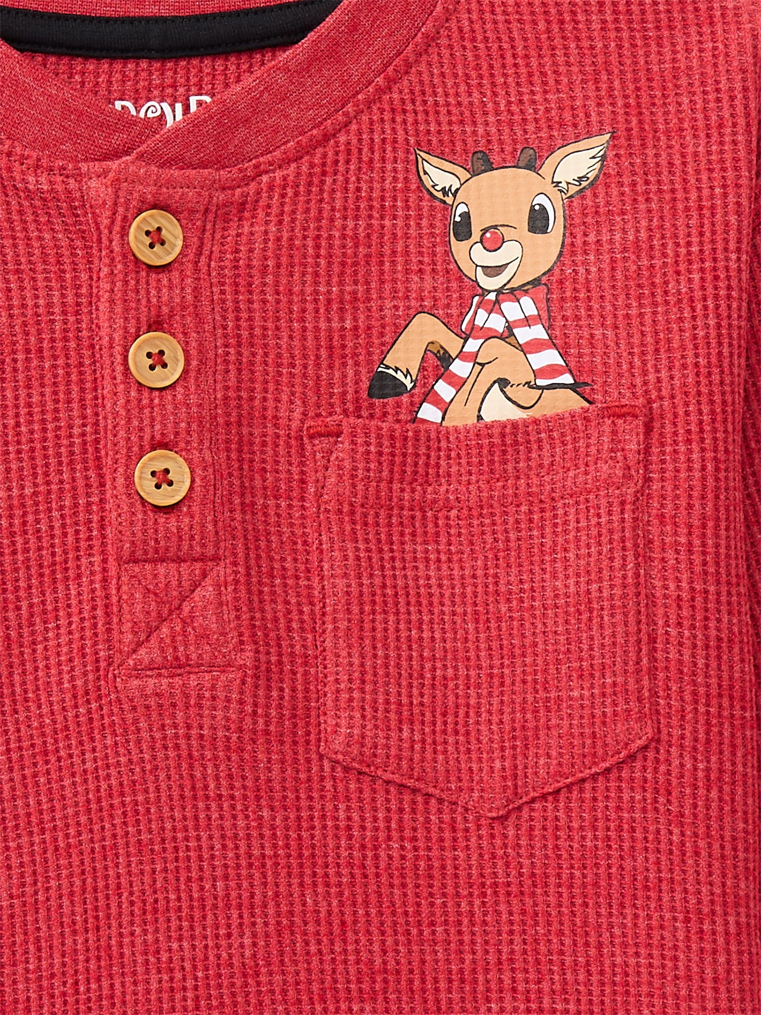 Rudolph the Red-Nosed Reindeer Toddler Boys Thermal Henley Shirt with Long Sleeves, Sizes 12M-5T