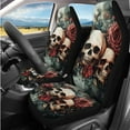 thumbnail image 2 of KUIFORTI Skulls Rose Car Seat Covers Set of 14 with Auto Center Console Armrest Pad Car Headrest Covers Steering Wheel Cover Seat Belt Pads Cars Cup Coasters for Most Cars, 2 of 7