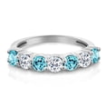 thumbnail image 2 of Gem Stone King 925 Sterling Silver Round Swiss Blue Topaz White Topaz Anniversary Ring for Women (1.45 Cttw, Gemstone Birthstone, Available in Size 5, 6, 7, 8, 9), 2 of 4